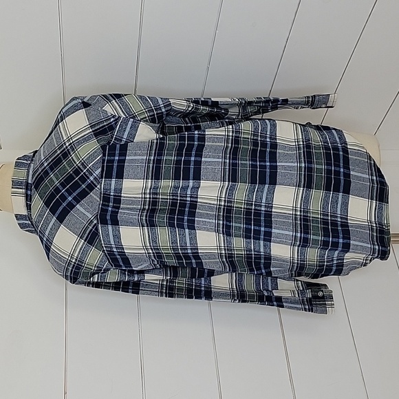 NWT GAP small blue white& green plaid loose fit flannel - Picture 2 of 6